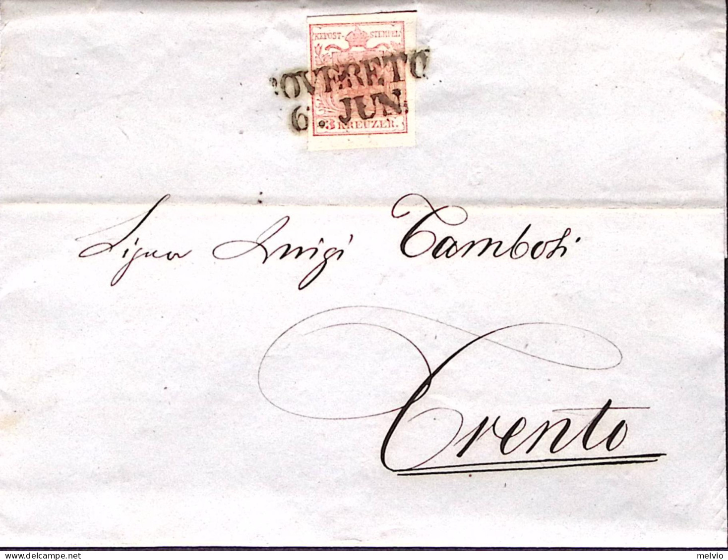 1855-AUSTRIA Rovereto SD (18.12) Su Lettera Completa Di Testo Affrancata K.3 - Autres & Non Classés