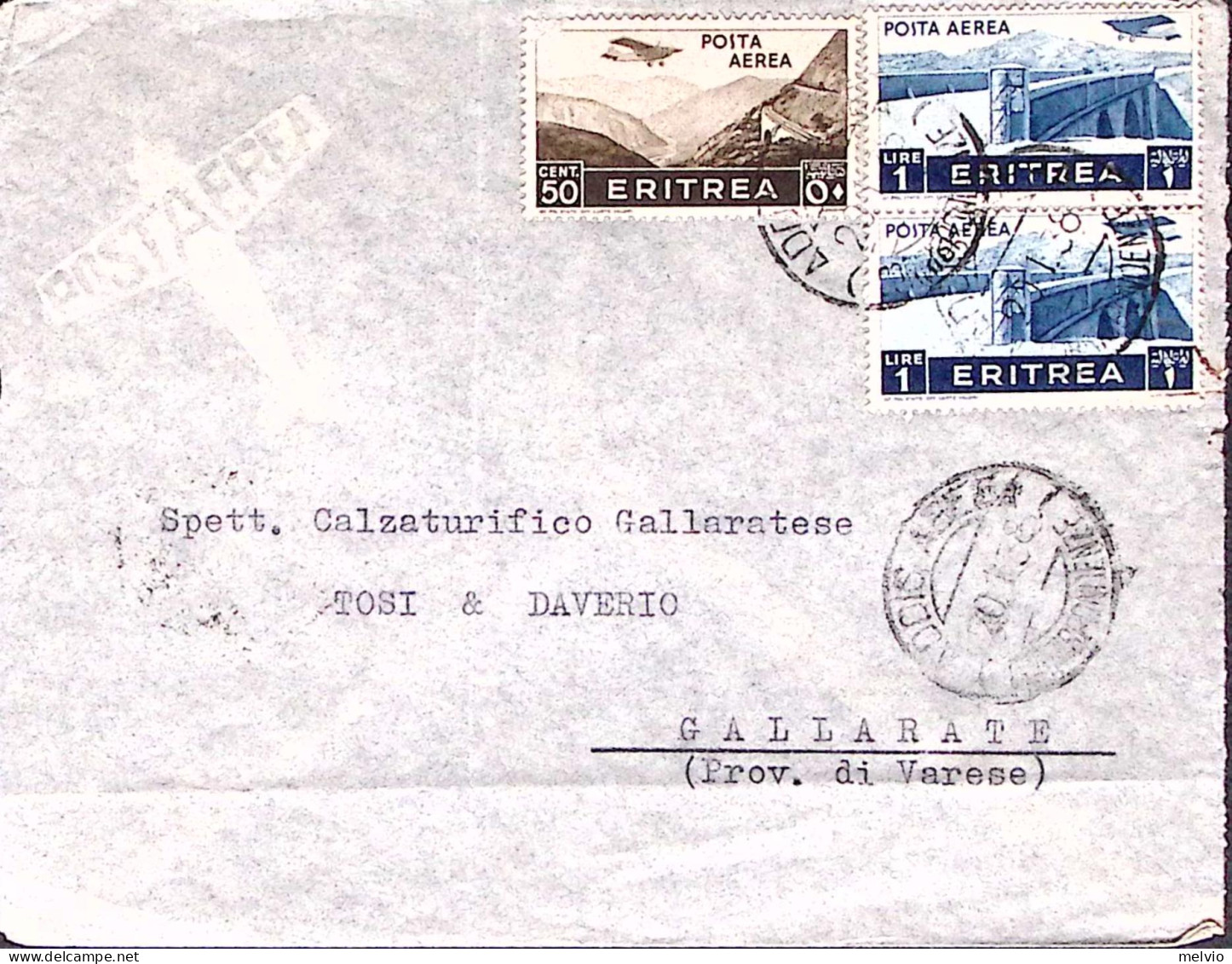1938-ERITREA POSTA Aerea C.5 E Coppia Lire 1 Su Busta Via Aerea Addis Abeba (20. - Eritrea