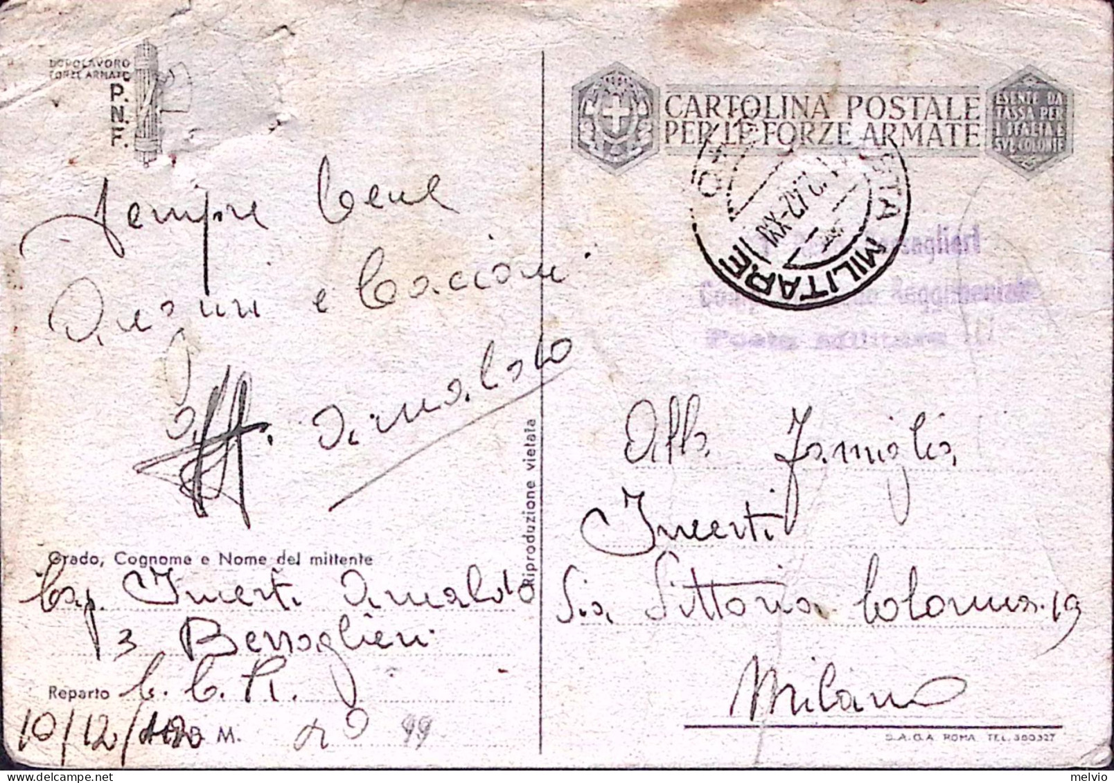 1942-CARTOLINA FRANCHIGIA La Disperata, Dis Boccasile, Viaggiata PM 99 (11.12) S - Poststempel