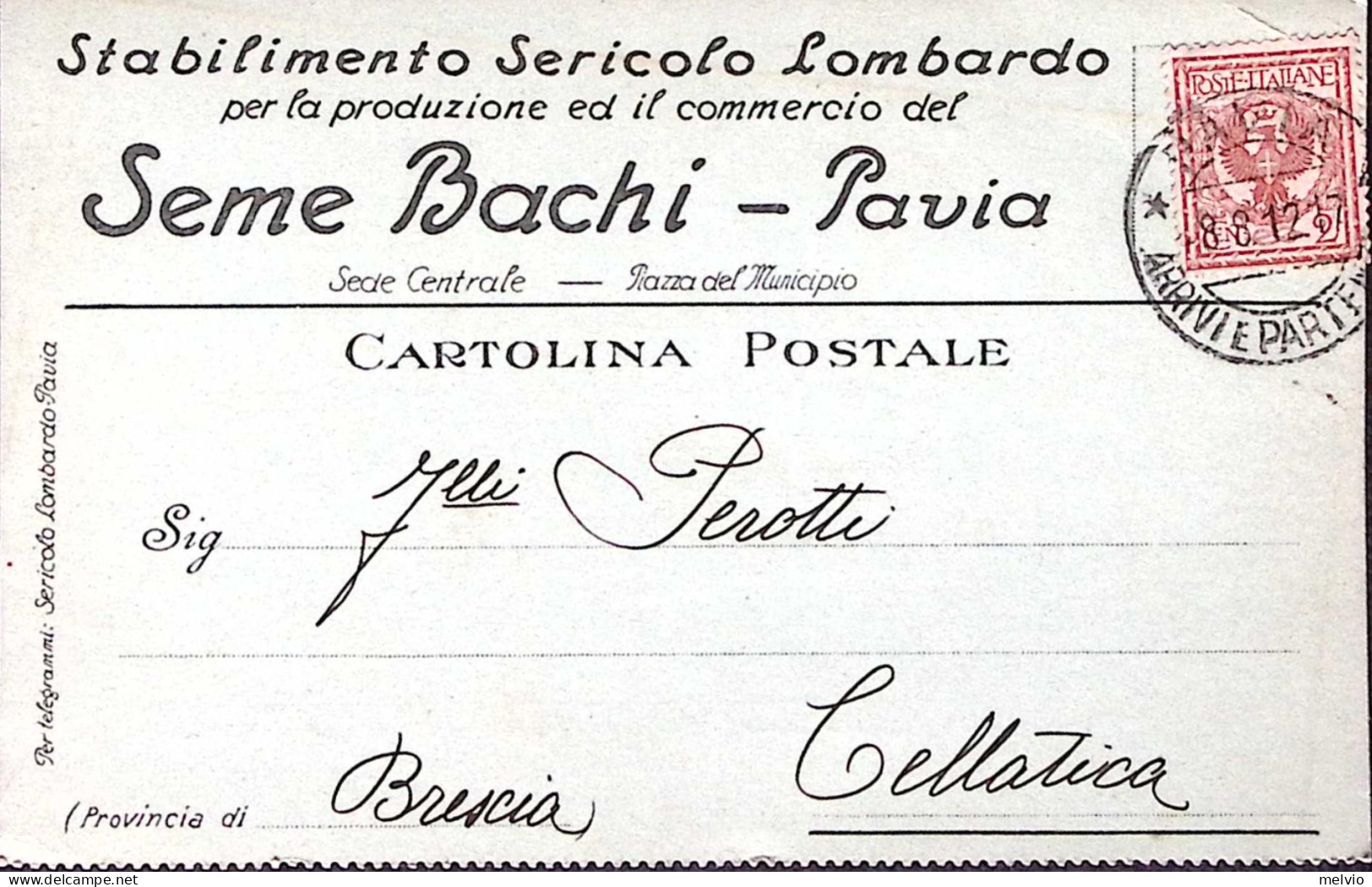 1912-PAVIA Stabilimento Sericolo Lombardo Intestazione A Stampa Di Carotina Viag - Poststempel
