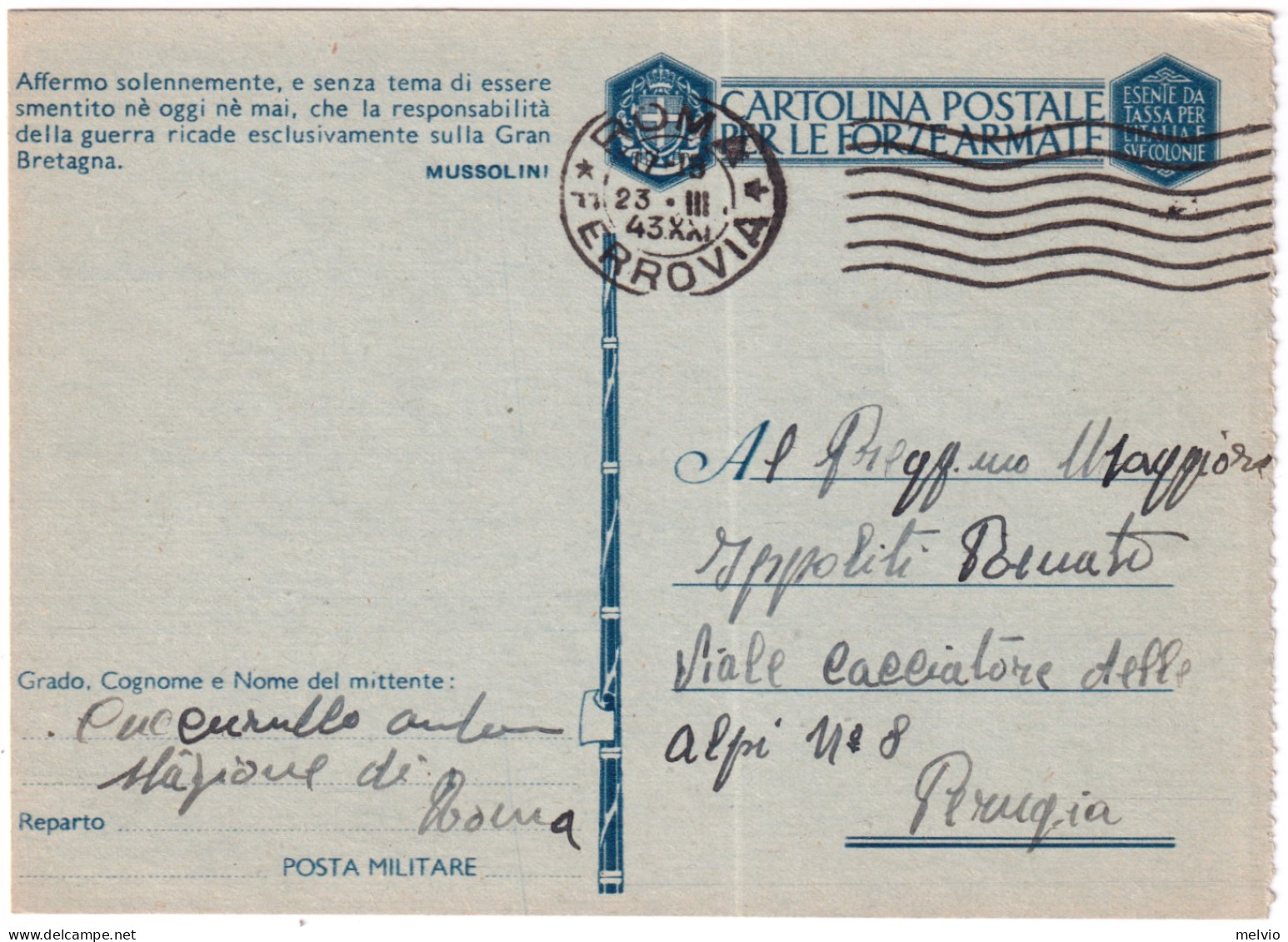 1943-CARTOLINA FRANCHIGIA Dentellata A Destra Motto Affermo Solennemente .. Viag - Poststempel