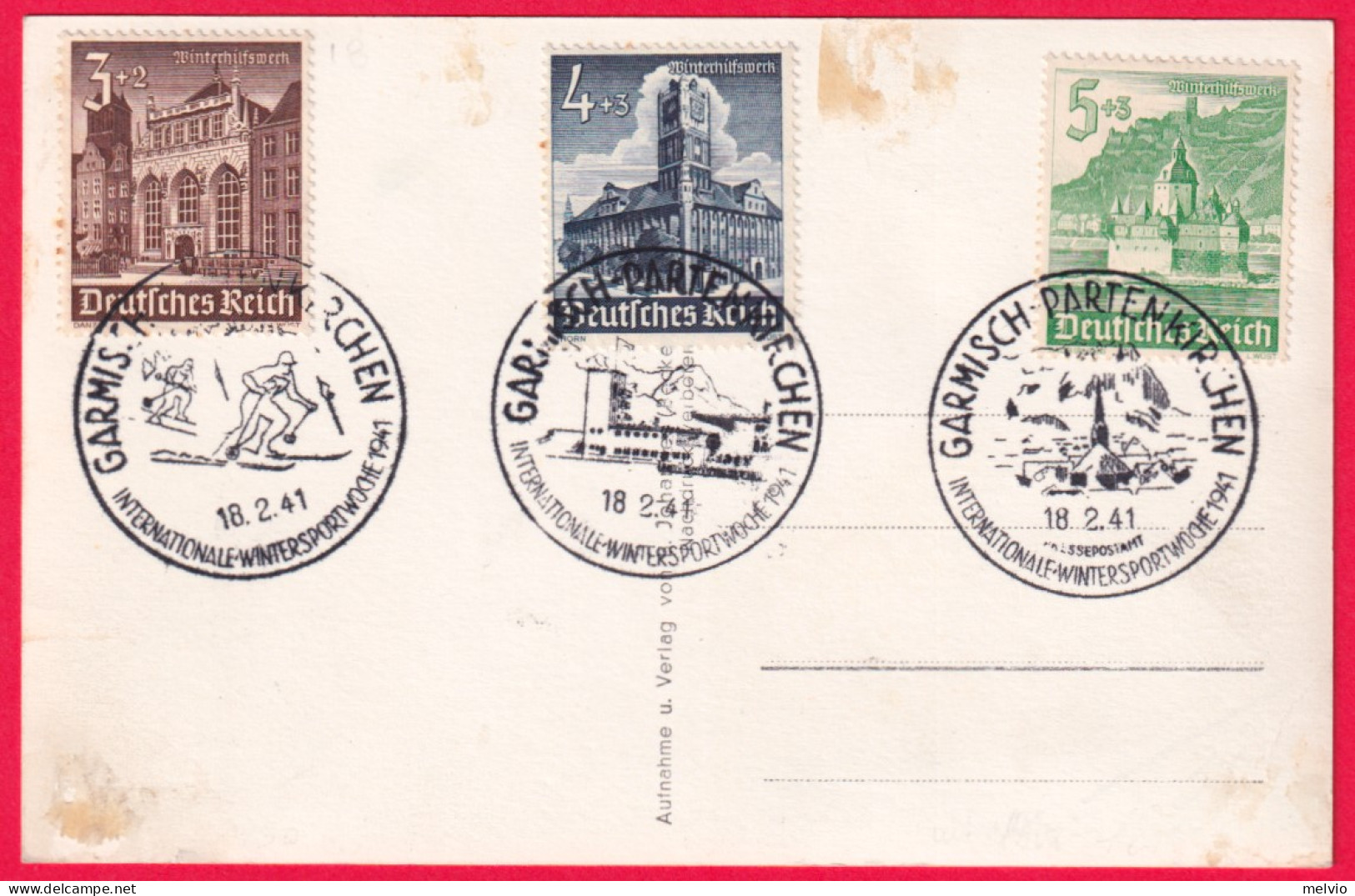 1941-GERMANIA REICH Sport Invernali (18.2) Tre Annulli Speciali Su Cartolina - Lettres & Documents