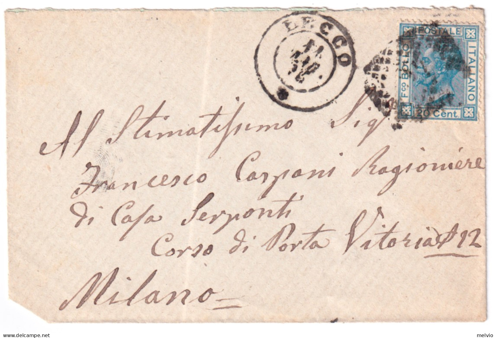 1875-LECCO C1+punti (11.3) Su Busta Affrancata C.20 - Marcophilie