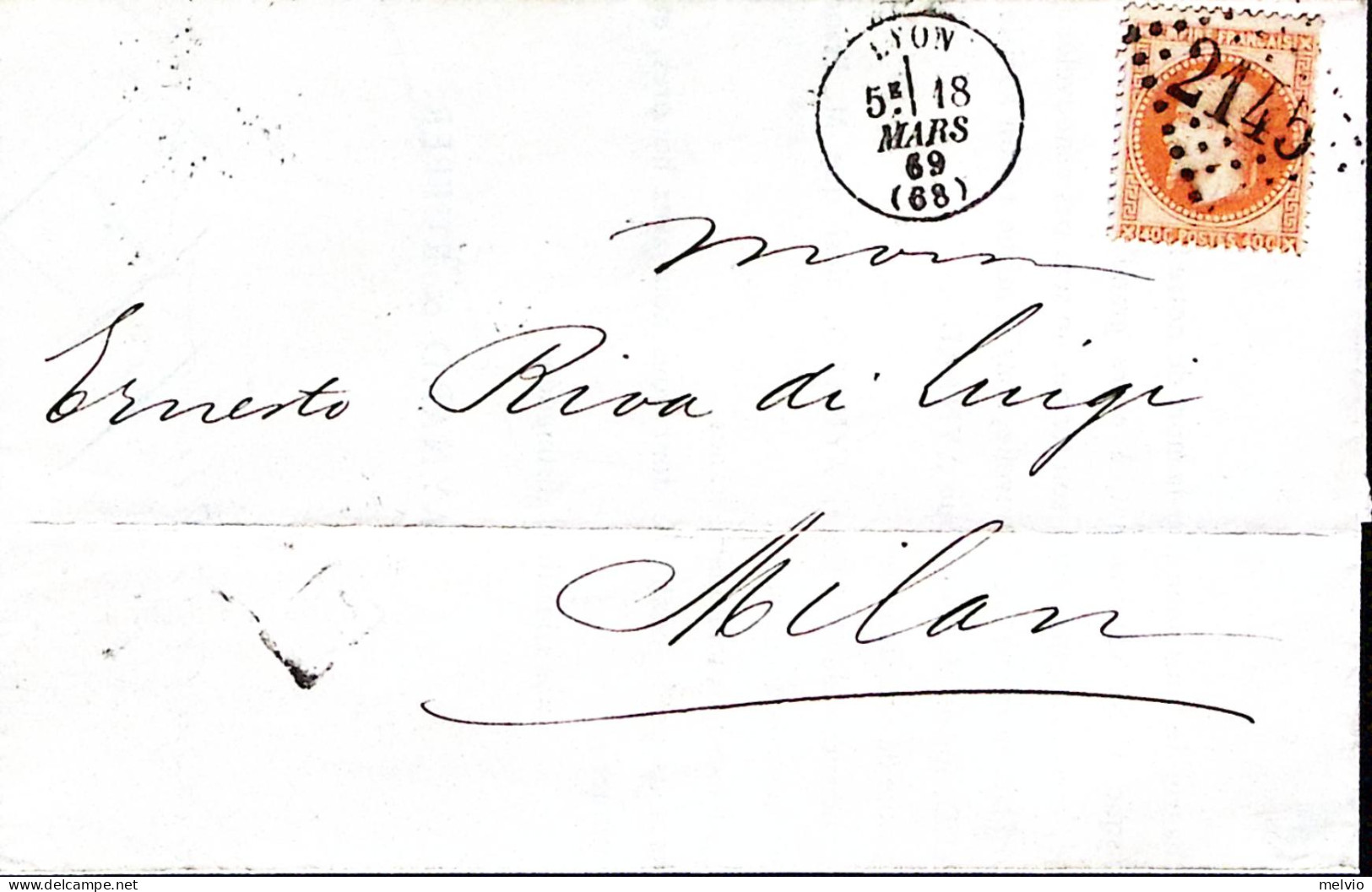 1869-Francia Napoleone III^c.40 Su Lettera Completa Di Testo Lione (5.3) Per L'I - 1863-1870 Napoléon III Lauré