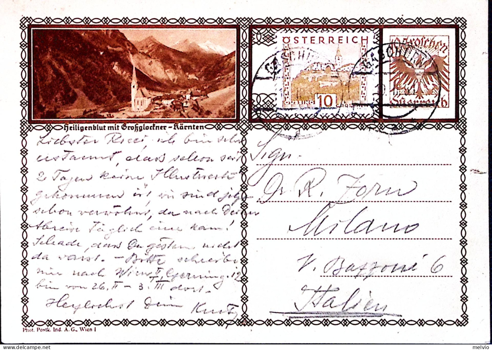 1931-AUSTRIA Grosglochner Cartolina Postale Pubblicitaria K. 10 Per L'Italia - Autres & Non Classés