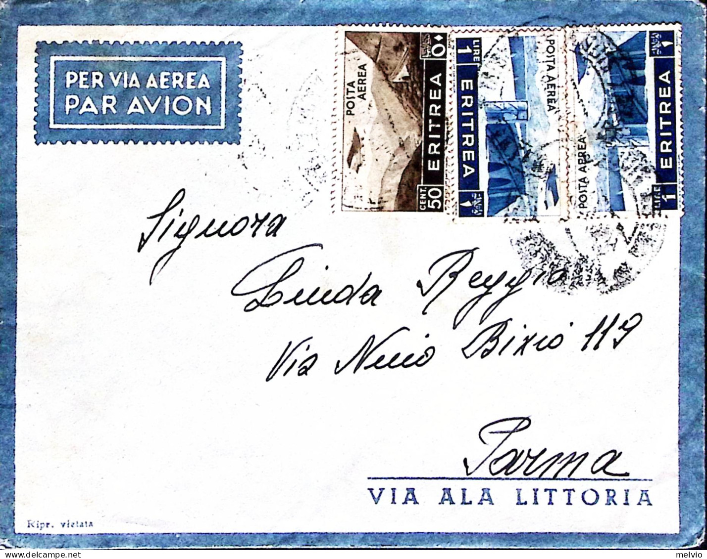 1938-P.A. ERITREA C.50 E Lire 1 Su Busta Via Aerea Addis Abeba (11.2) - Erythrée