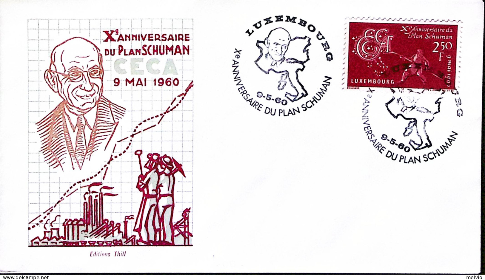 1960-LUXEMBURGO X Piano Schuman, Annullo Speciale (9.5) Su Busta Speciale - Covers & Documents