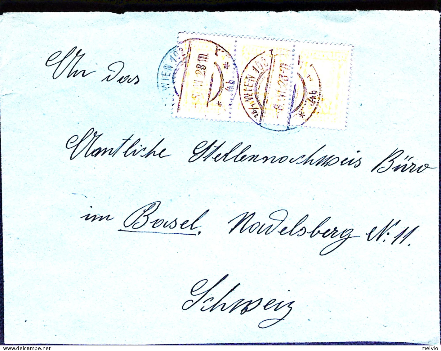 1923-Austria Allegoria Striscia Di Tre H.500 Su Busta Vienna (8.6) - Other & Unclassified