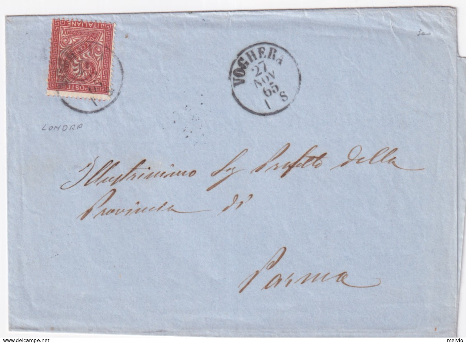 1865-CIFRA Tir. Londra (L15) Isolato Su Piego Voghera (22.11) - Poststempel