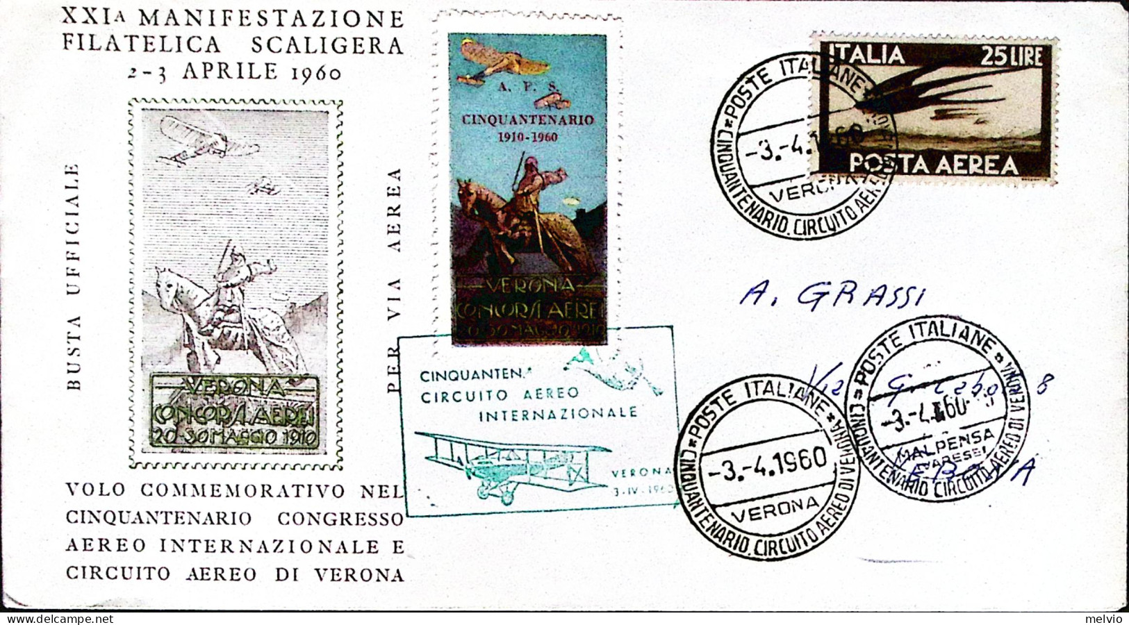 1960-VERONA CIRCUITO INTERNAZIONALE Annullo Speciale (3.4) Con Arrivo Malpensa ( - Betogingen