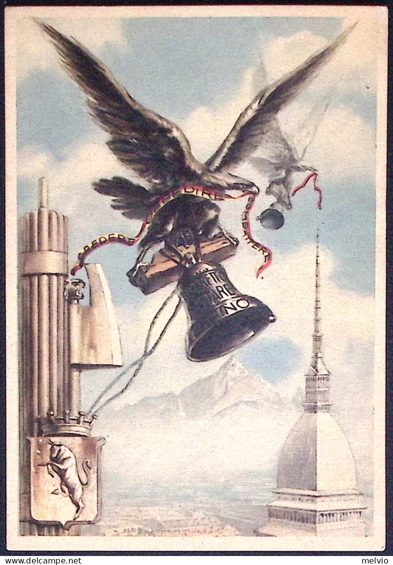 1945-blocco Di 8 Esemplari Lupa Capitolina Su Cartolina Con Mole Antonelliana E  - Patriotic
