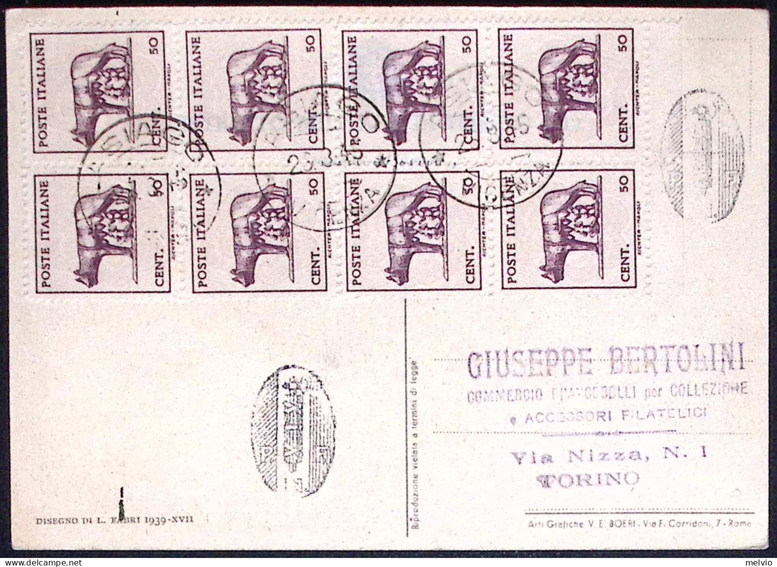 1945-blocco Di 8 Esemplari Lupa Capitolina Su Cartolina Con Mole Antonelliana E  - Patriotiques
