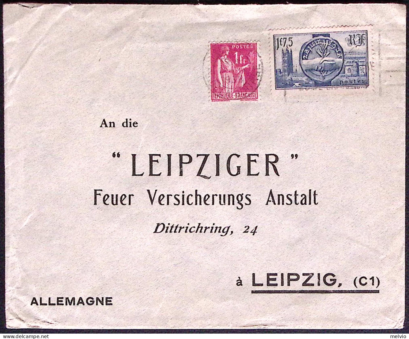 1938-Francia Lettera Per Germania Affrancata Anche Con 1,75fr. Visita Sovrani In - 1921-1960: Modern Tijdperk