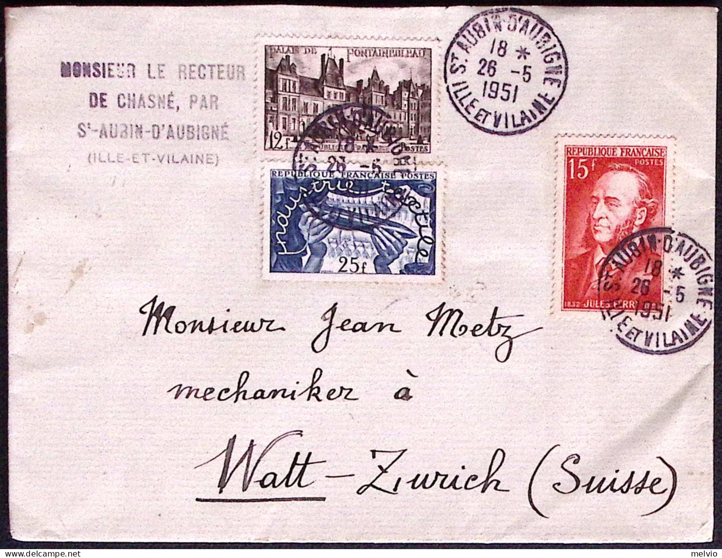 1951-Francia Lettera Per Zurigo Con Bella Affrancatura Tricolore - 1921-1960: Modern Tijdperk