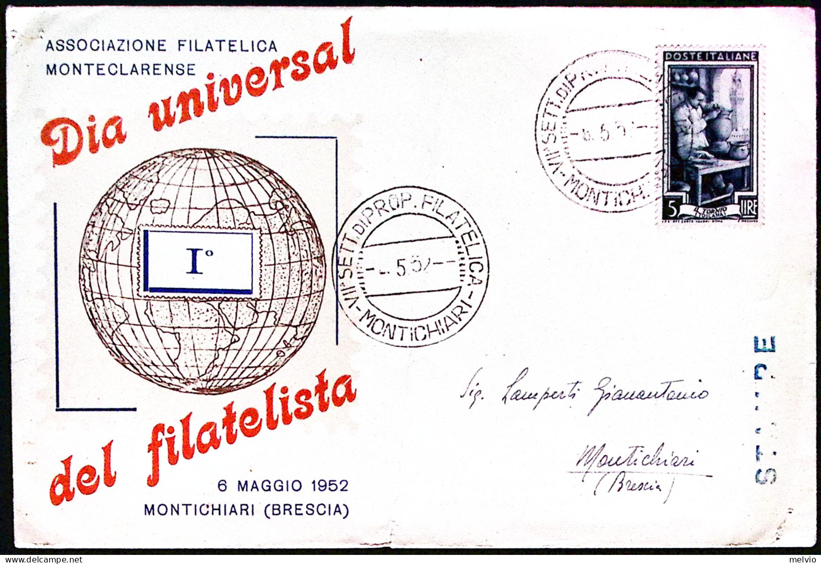 1952-MONTICHIARI SETTIMANA PROPAGANDA FILATELICA Annullo Speciale (6.5) Su Busta - Betogingen