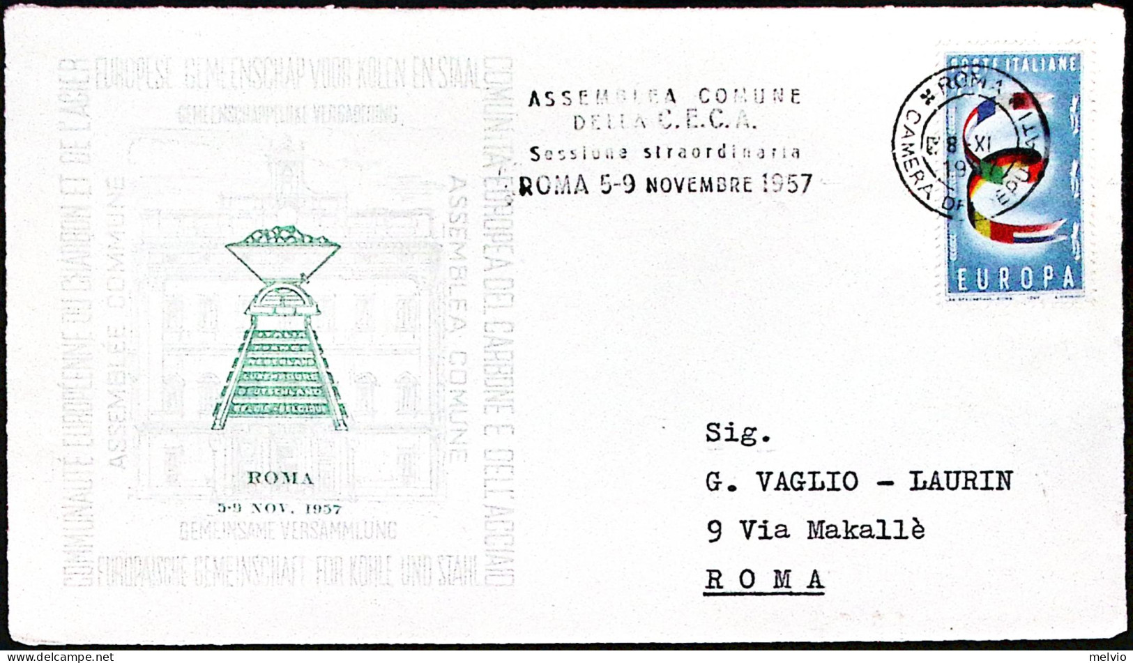 1957-ROMA CAMERA DEI DEPUTATI/ ASSEMBLEA C.E.C.A. Annullo Targhetta Su Cartolina - Demonstrations