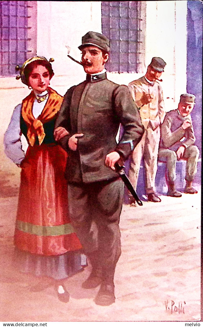 1915-GENIO Disegno V.Polli, Serie Marrone N. 300/36, Viaggiata - Patriotic