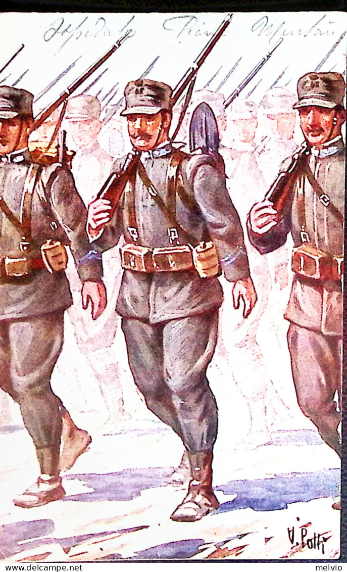 1915-FANTERIA Disegno V. Polli, Serie Marrone 300/1, Scritta - Patriotiques