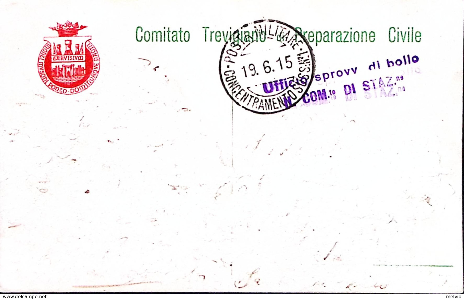 1915-Comitato Trevigiano Di Preparazione Civile Cartolina Franchigia Non Ufficia - War 1914-18