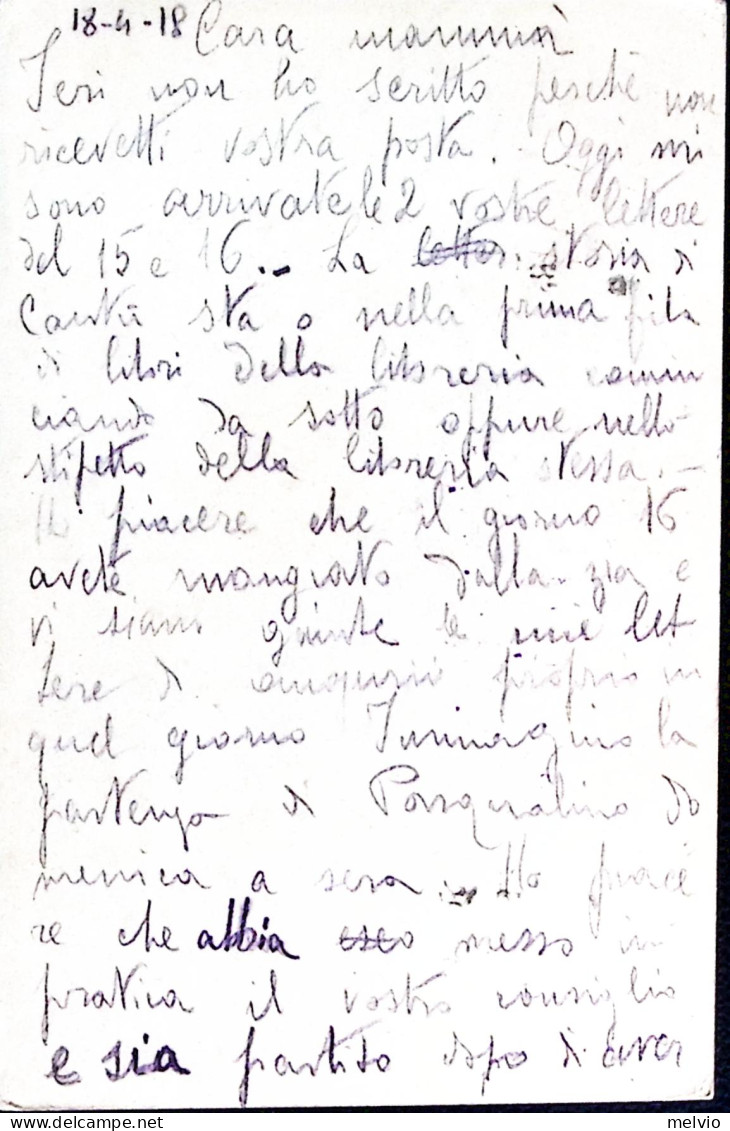 1918-4^ REGGIMENTO ARTIGLIERIA FORTEZZA Tondo Viola, Unico Annullatore Su Cartol - War 1914-18