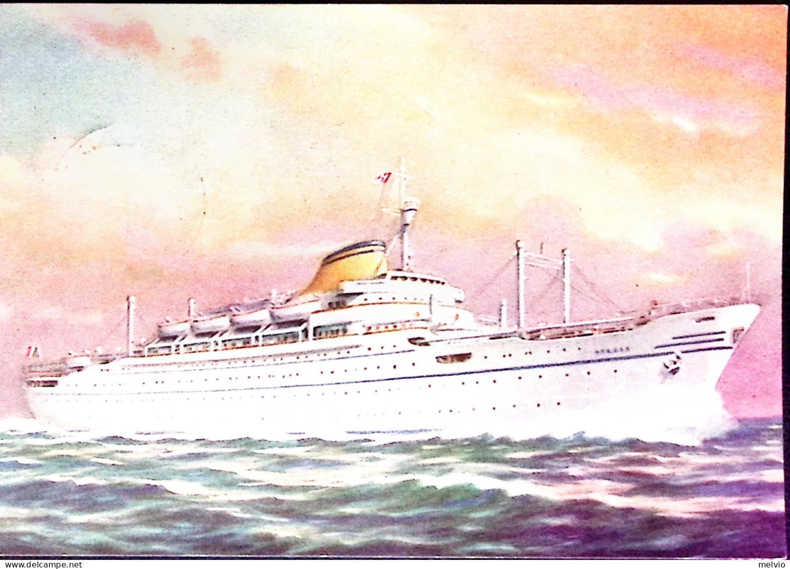 1955-M/N POSTALE ITALIANA/EUROPA Annullo Speciale (28.7) Su Cartolina Della Stes - Passagiersschepen