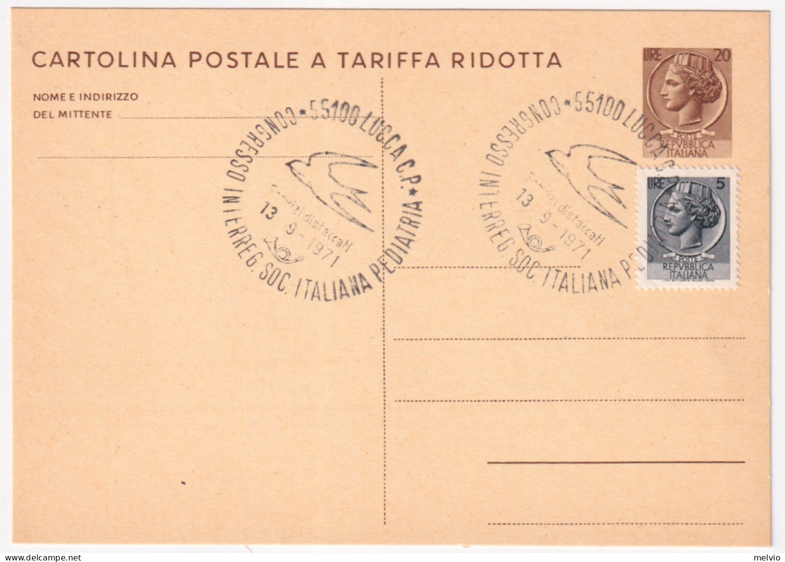 1971-LUCCA Societa Italiana Pediatria (13.9) Annullo Speciale Su Cartolina Posta - 1971-80: Marcophilia