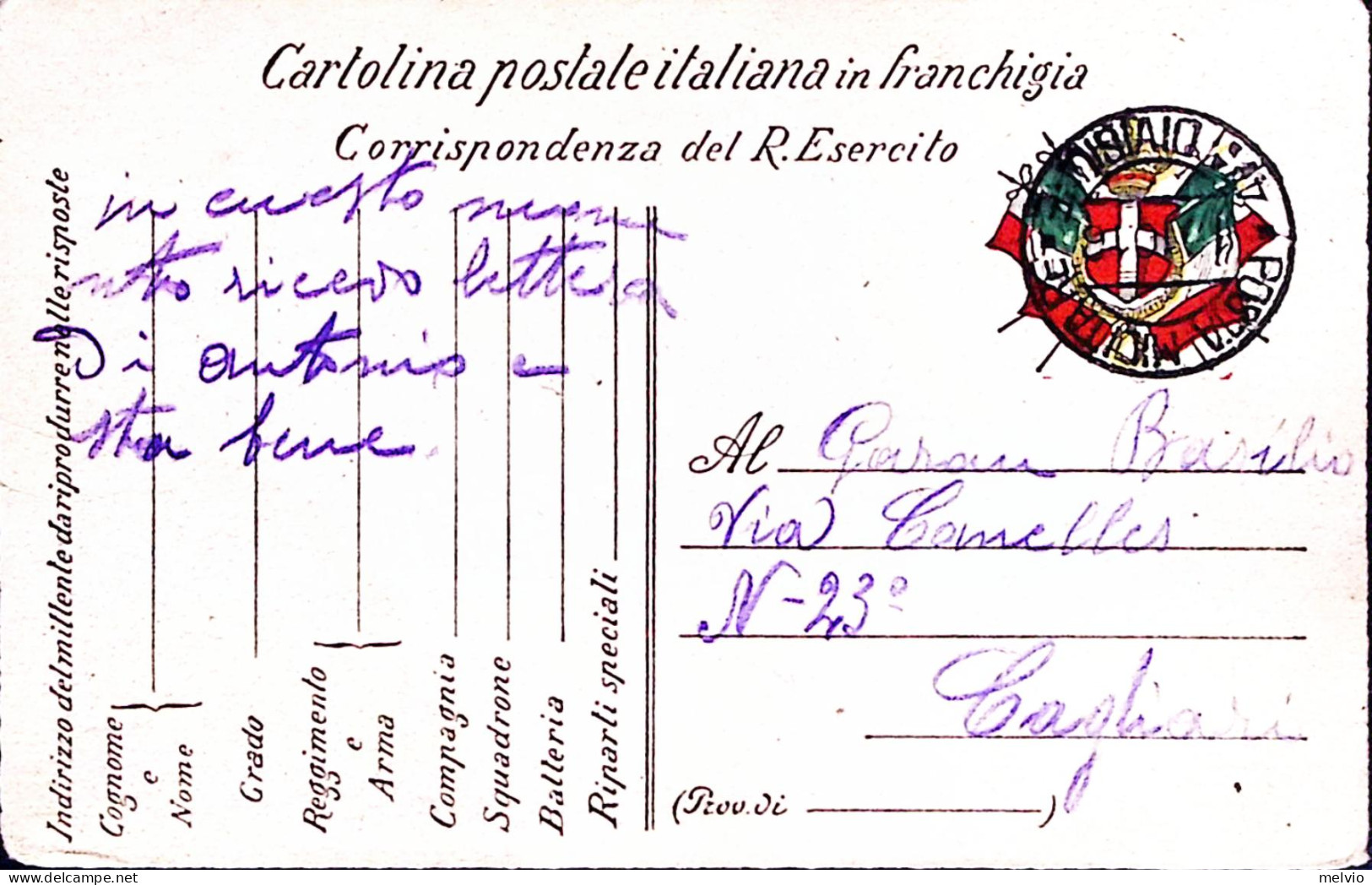 1916-Posta Militare/4^ DIVISIONE C.2 (11.10) Su Cartolina Franchigia - War 1914-18