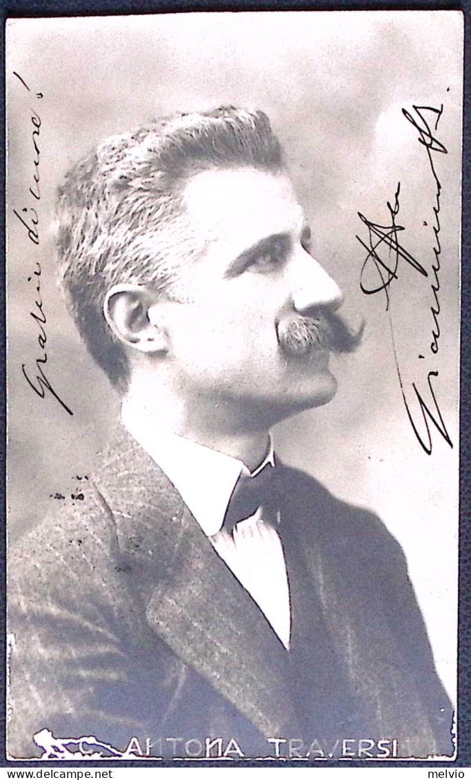 1908-cartolina Foto Con Firma Autografa Originale Di Antona Traversi Commediogra - Chanteurs & Musiciens