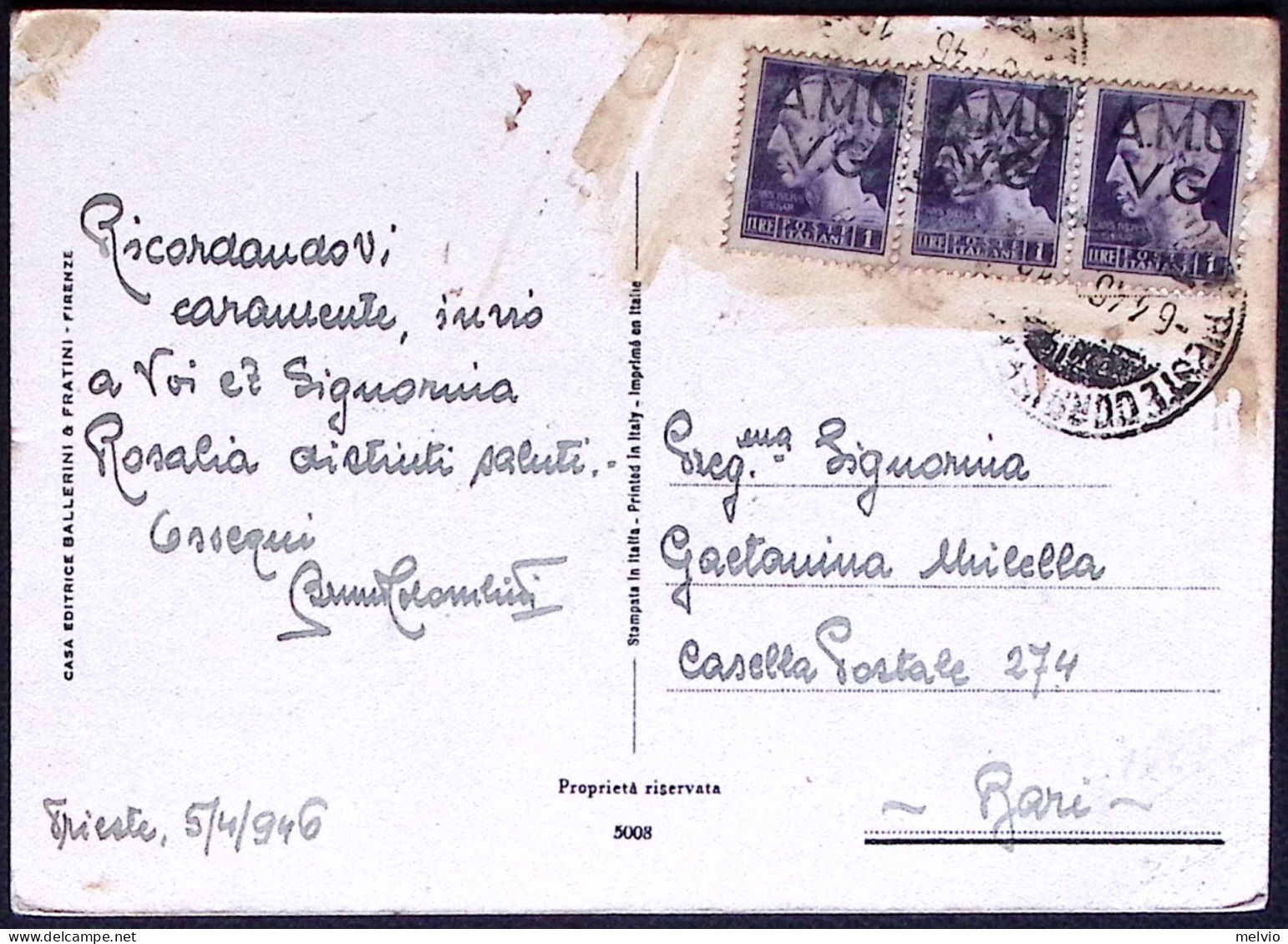 1946-AMG VG Striscia L.1 Su Cartolina Piccola Lavandaia Disegnatrice Mariapia - Marcophilie