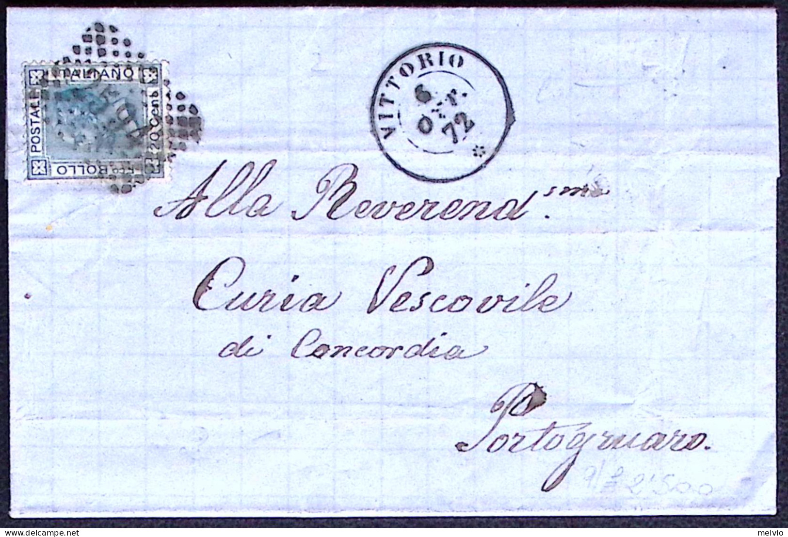 1872-VITTORIO C 2+punti (6.10) Su Lettera Completa Testo Affrancata C.20 (T26) - Marcophilia