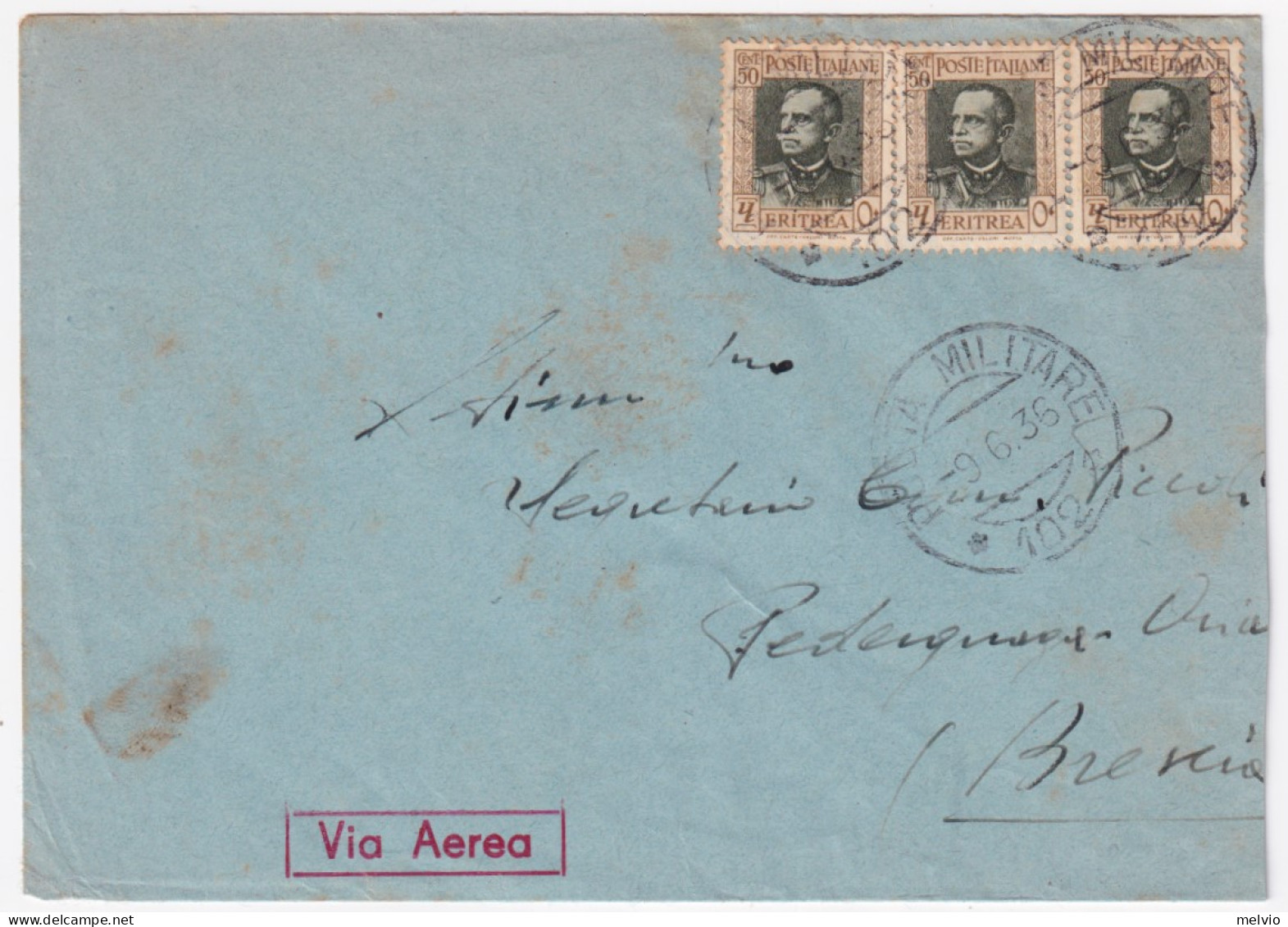 1936-Posta Militare/102 C.2 (9.6) Su Busta Via Aerea Affrancata Eritrea - Erythrée