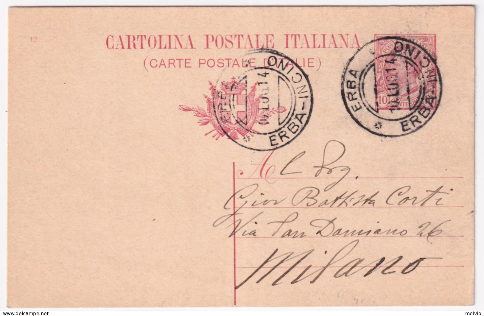 1914-ERBA/ERBA-INCINO C.2 (10.7) Su Cartolina Postale Leoni C.10 Mill. 10 - Stamped Stationery