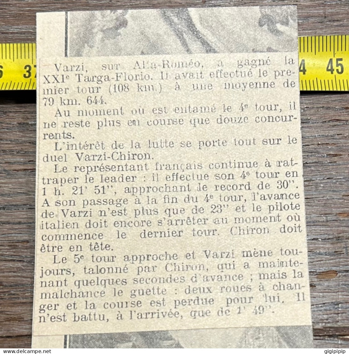 1930 GHI19 VARZI VAINQUEUR DE LA « TARGA FLORIO » - Collections
