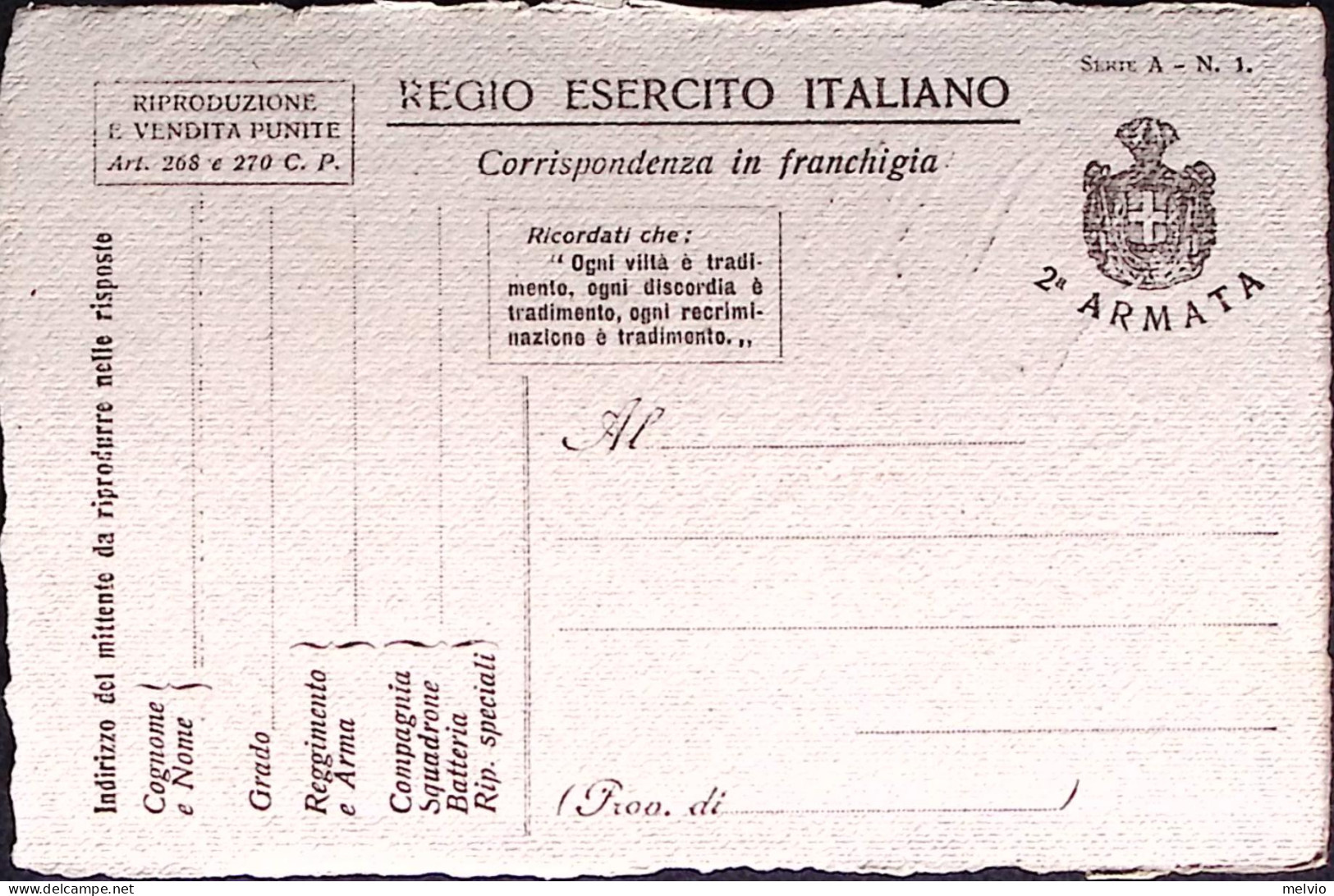 1918-RESISTERE PER VINCERE Cartolina Franchigia 2 Armata, Disegno Attilio Carton - Patriotiques