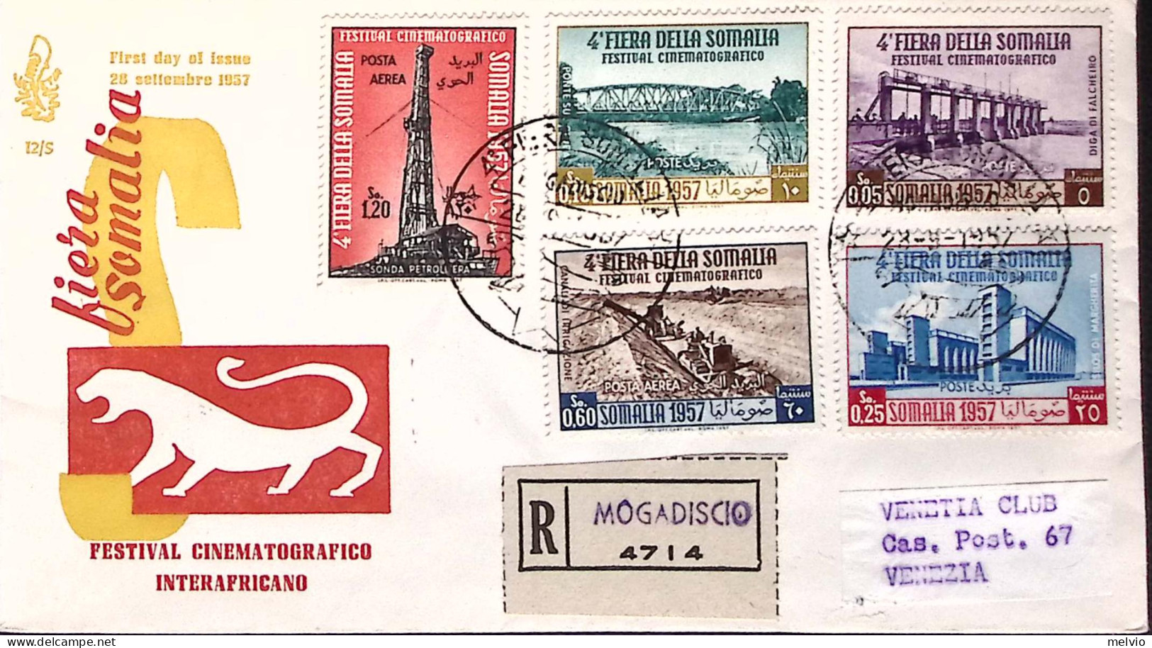 1957-SOMALIA A.F.I.S. 4 Fiera Somalia Serie Completa Su Fdc Venetia, Raccomandat - Somalia (AFIS)