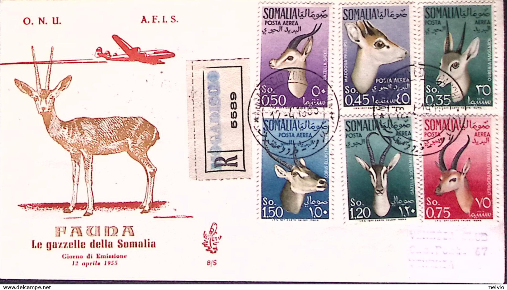 1955-SOMALIA A.F.I.S. Posta Aerea Gazzelle Su Fdc Venetia Raccomandata - Somalia (AFIS)