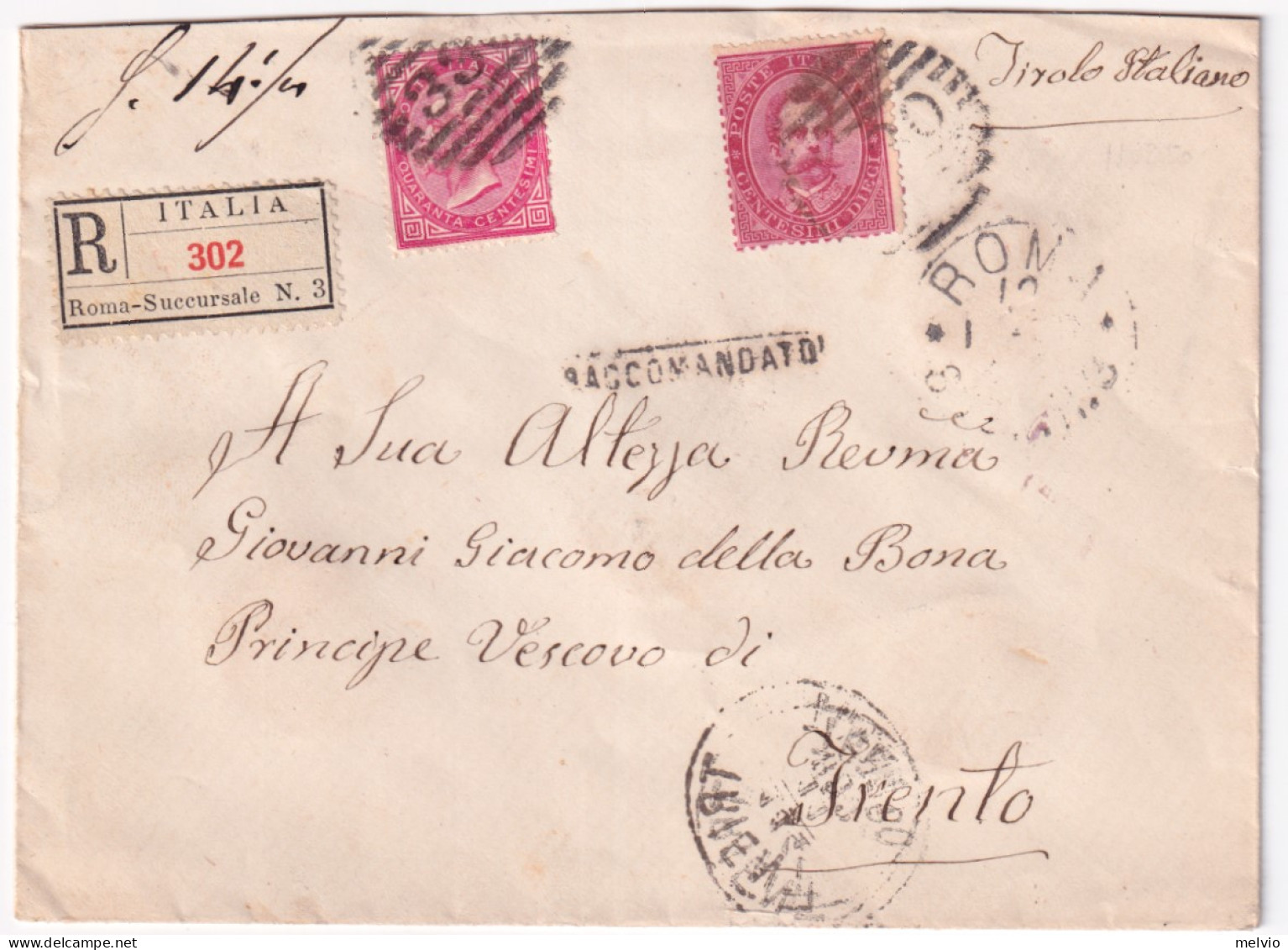 1883-mista Due Re V. Emanuele II C.40 (dentellatura Irregolare) E Umberto C.30 S - Storia Postale
