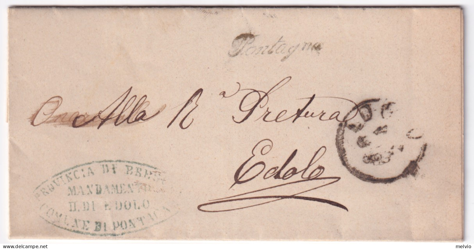 1889-Pontagna Corsivo Collettoria Su Piego Edolo (2.1) - Storia Postale