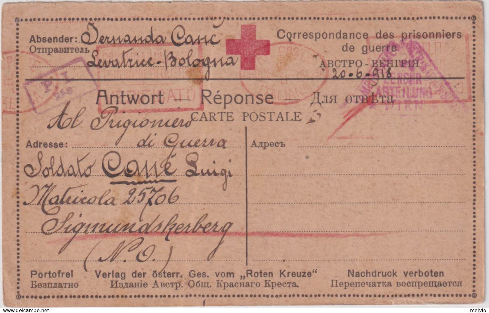 1917- CROCE ROSSA IT. CORRISPONDENZA DEI PRIGIONIERI DI GUERRA FRANCHIGIA - Red Cross