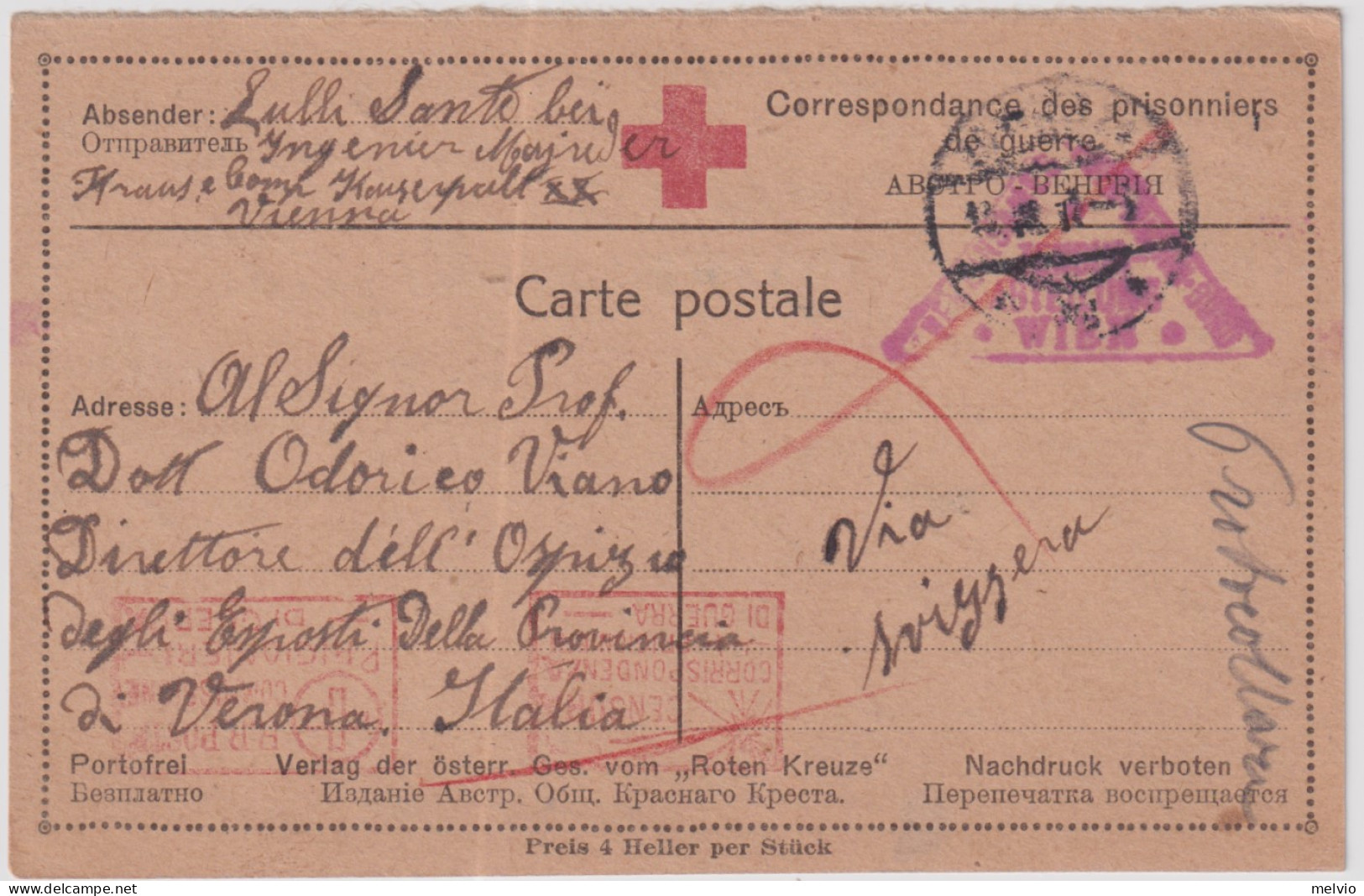 1917- CROCE ROSSA IT. CORRISPONDENZA DEI PRIGIONIERI DI GUERRA FRANCHIGIA - Croce Rossa