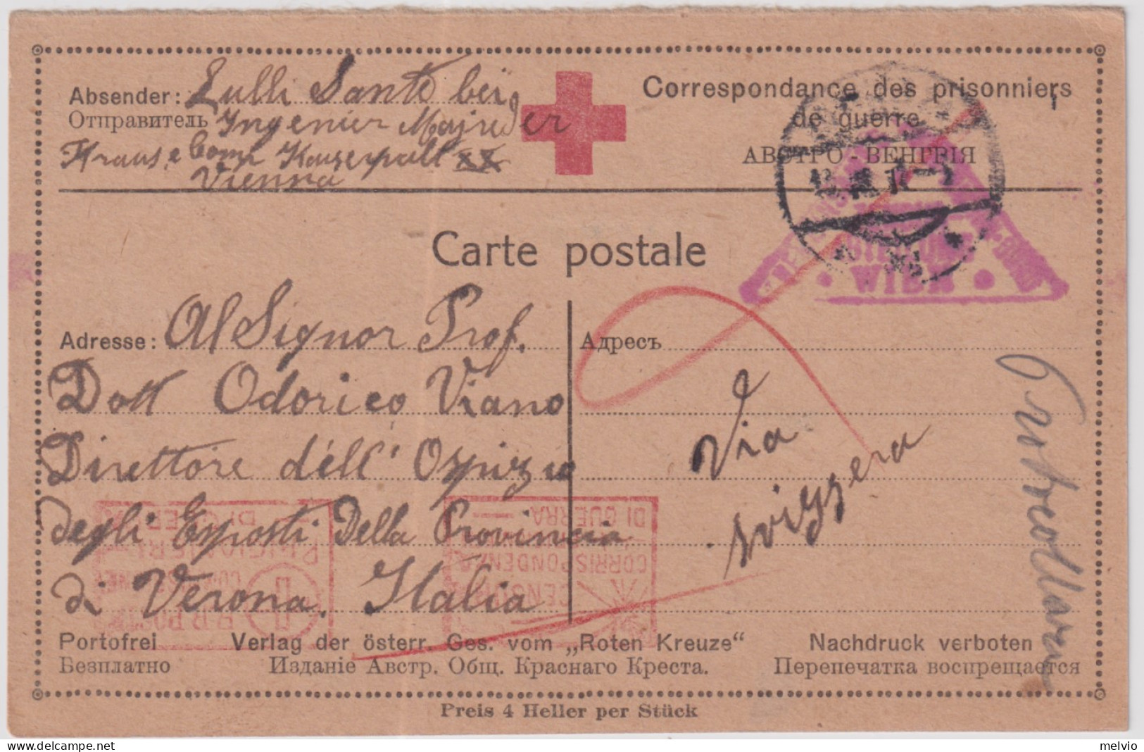 1917- CROCE ROSSA IT. CORRISPONDENZA DEI PRIGIONIERI DI GUERRA FRANCHIGIA - Red Cross