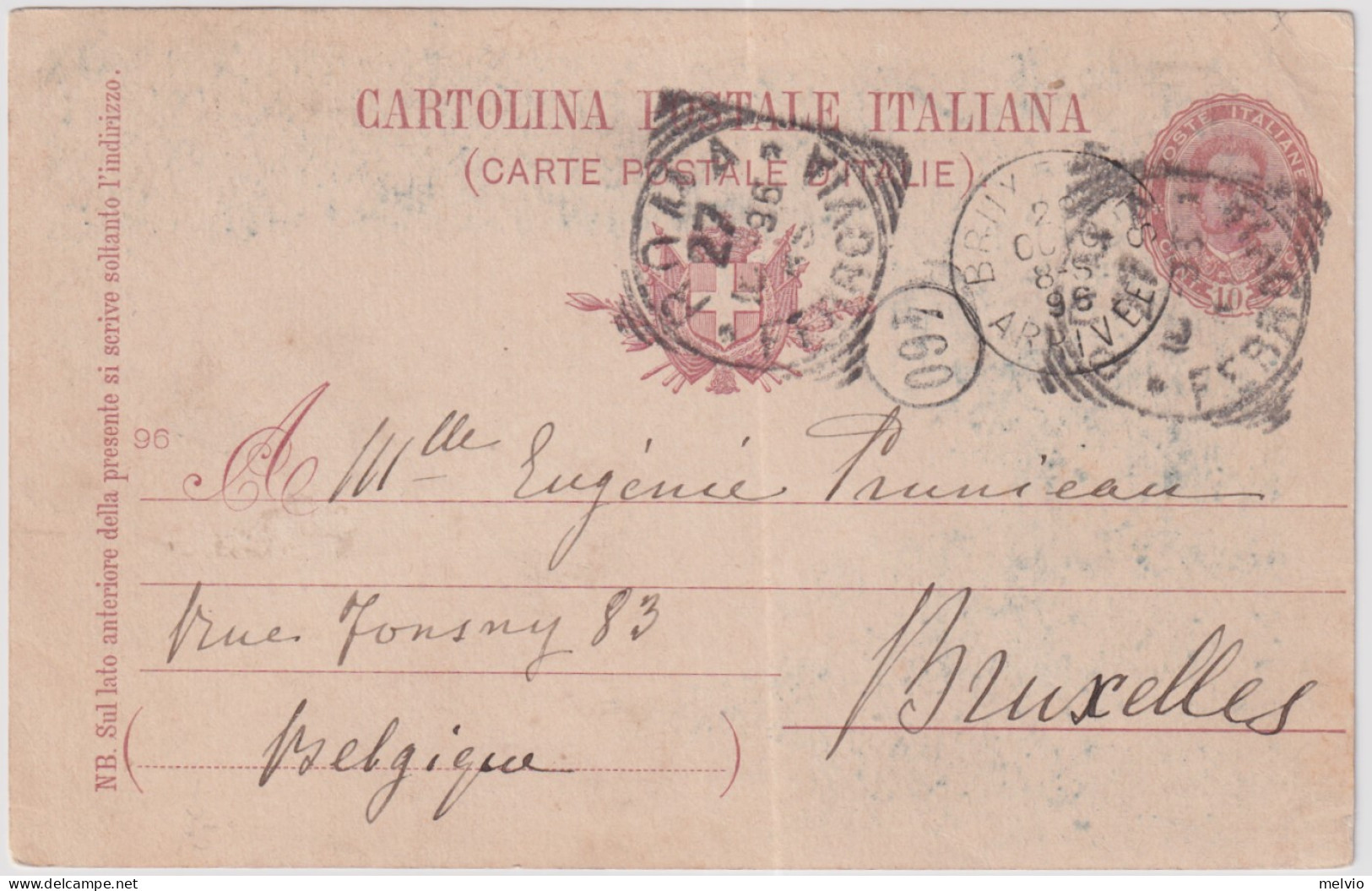 1896-Nozze Reali Cartolina Postale Viaggiata Per Bruxelles - Poststempel