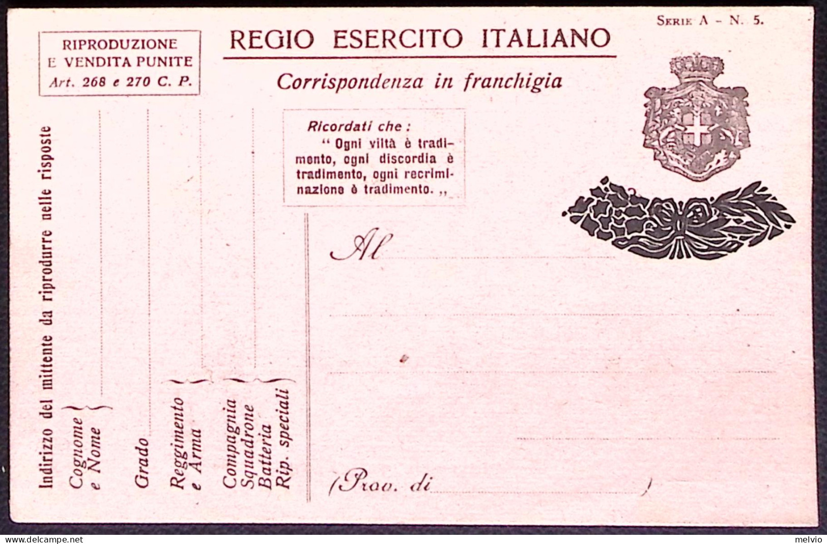 1918-Segui L'esempio Dei. Su Cartolina Franchigia Con 2 Armata Coperta Da Fregio - Patriotic