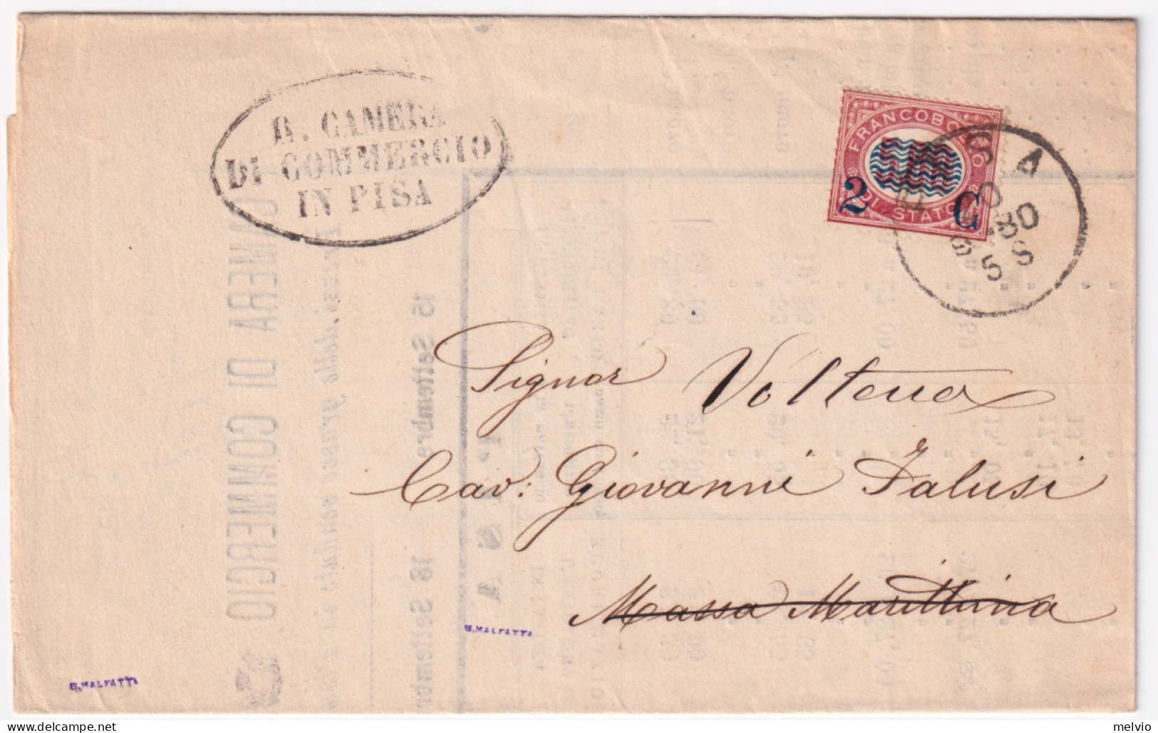 1880-SERVIZIO Sopr. C.2/5,00 (35) Isolato Su Piego Pisa (20.9) - Storia Postale