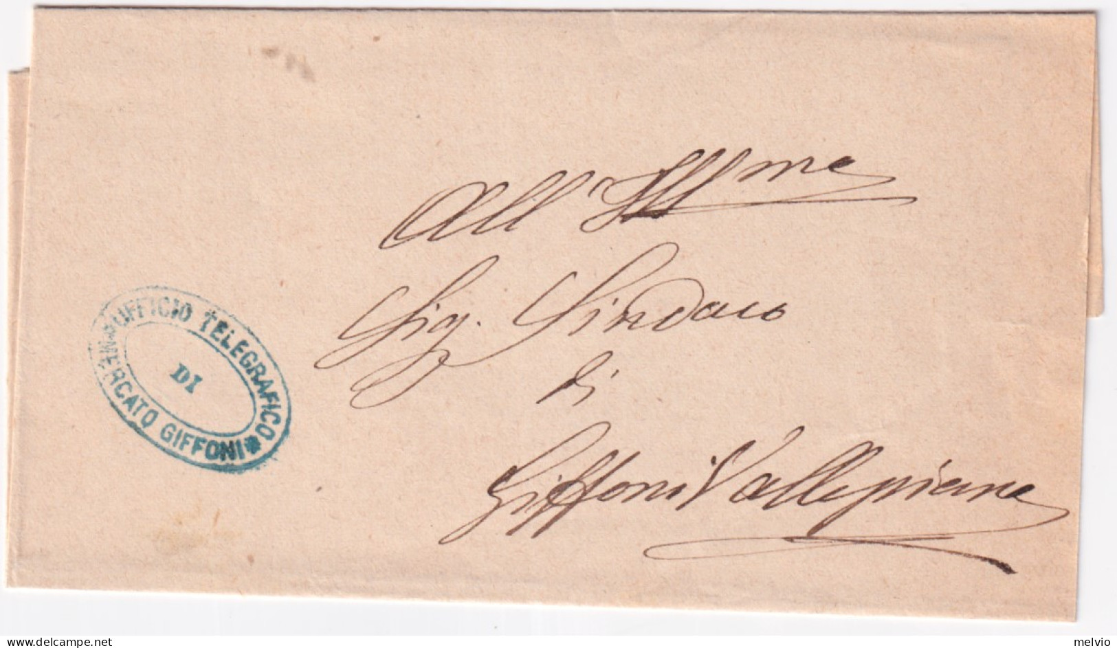 1870circa-UFF TELEGRAFICO Di MERCATO GIFFONI Ovale Verdastro Su Soprasritta - Marcophilia