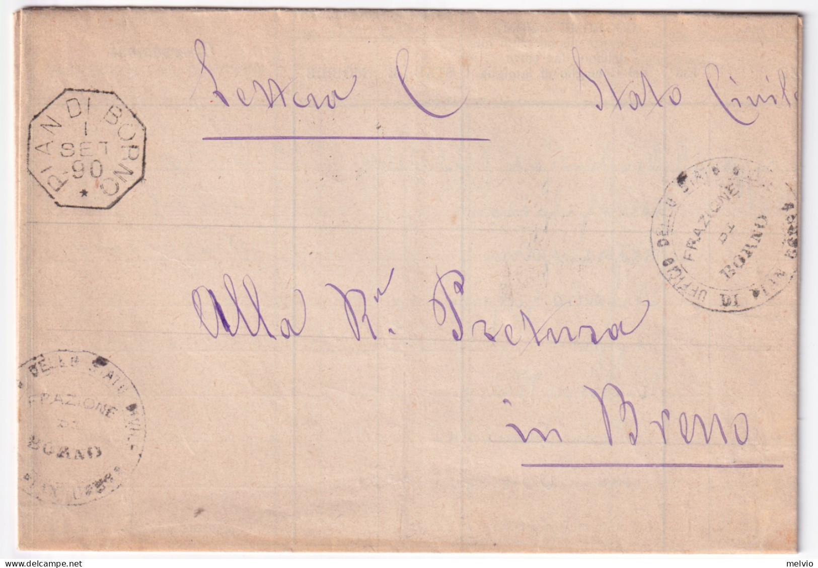 1890-PIAN DI BORNO Ottagonale Collettoria (1.9) Su Piego - Marcophilia