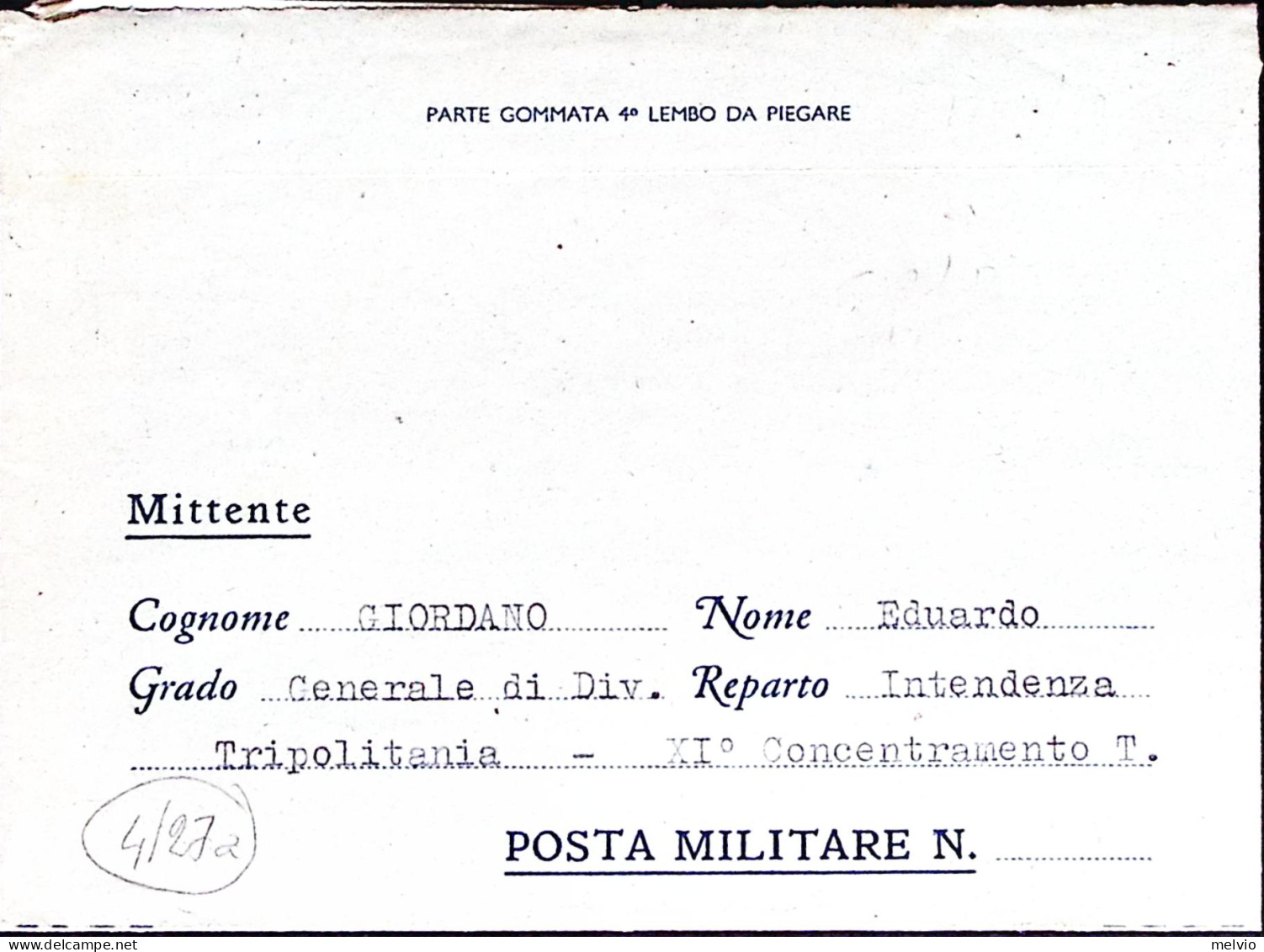 1941-Generale Eduardo Giordano Comando FF.AA. Tripolitania, Autografo Manoscritt - Autres & Non Classés