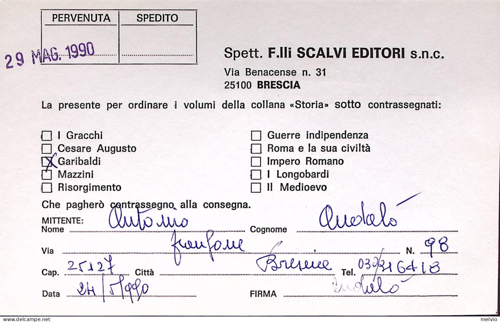 1990-MONDIALI CALCIO Lire 450 Cecoslovacchia Su Cedola Commissione Libraria Bres - 1981-90: Marcophilia