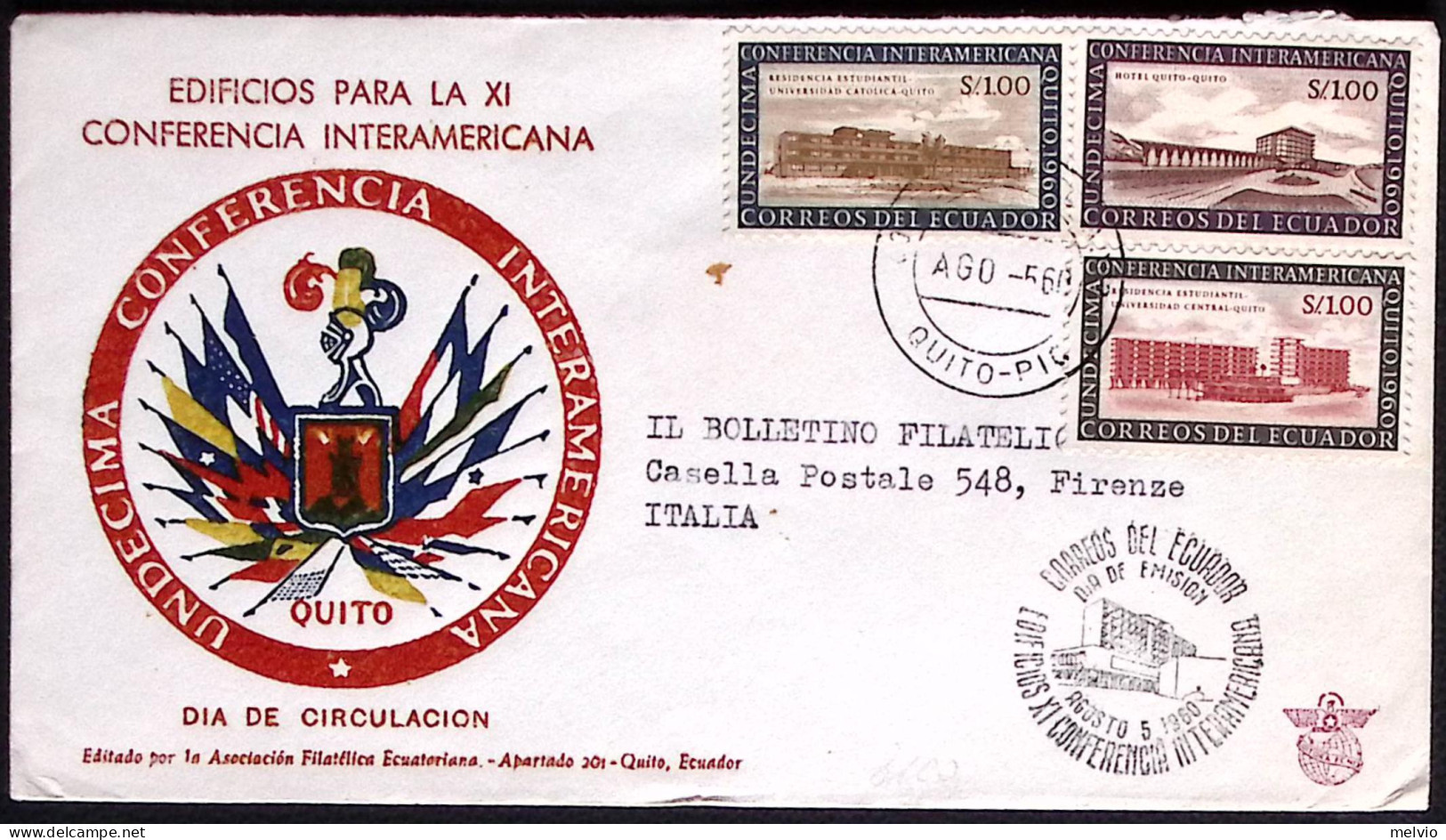 1960-Ecuador S.3 Valori XI Conferencia Interamericana Su Fdc - Equateur