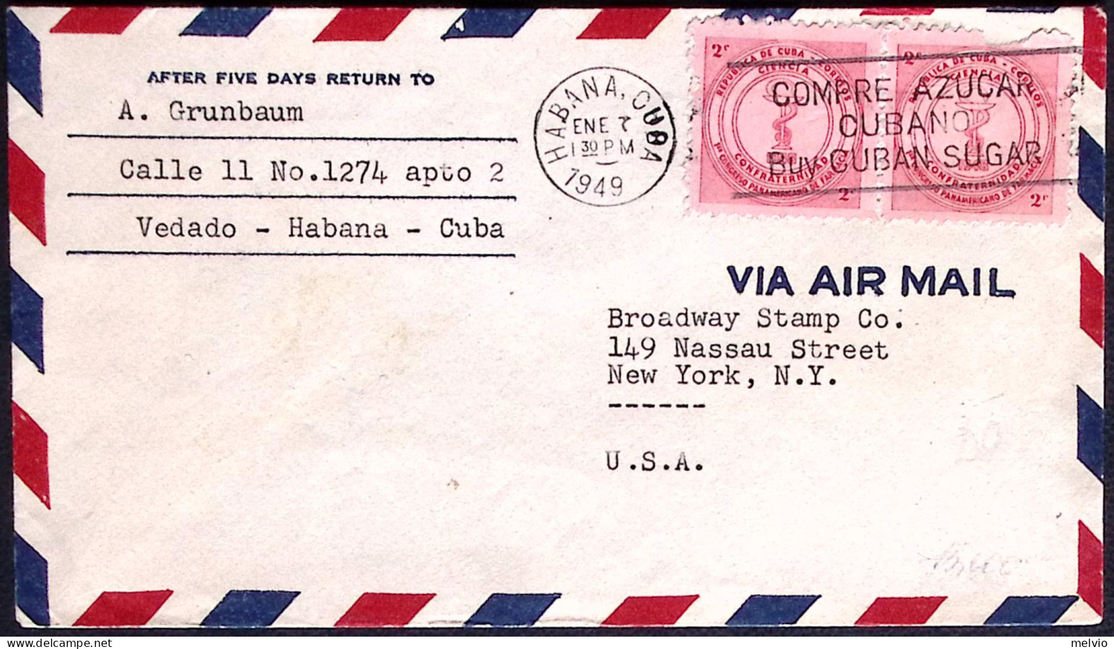 1949-Cuba Aerogramma Diretto In USA - Briefe U. Dokumente